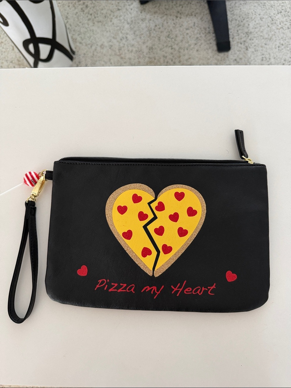 Betsey Johnson Black Clutch with Yellow & Red Pizza Heart